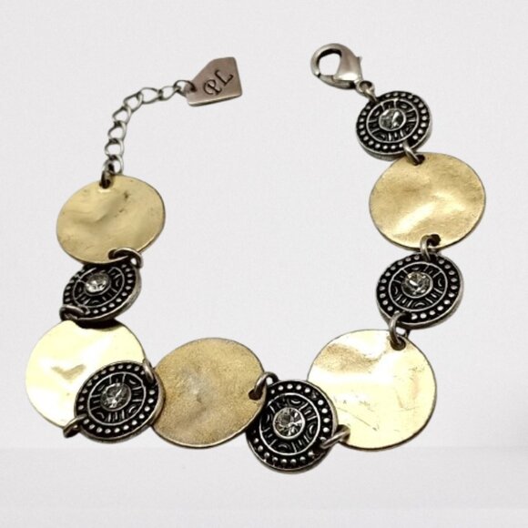 Vintage Park Lane CORONADO Bracelet Gold & Silver Disc Medallion Rhinestone - Picture 8 of 14